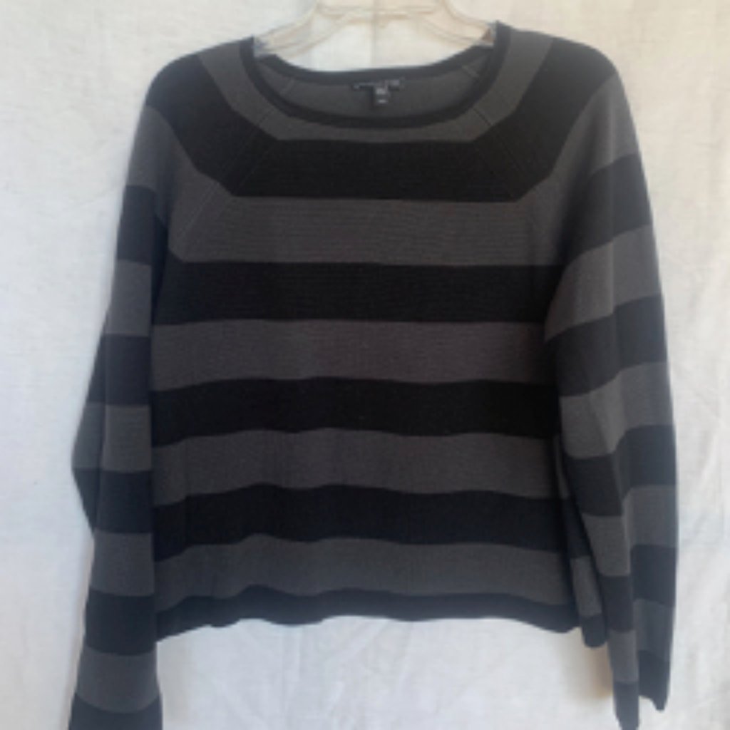 Eileen Fisher Black And Gray Stripe Crew Sweater
